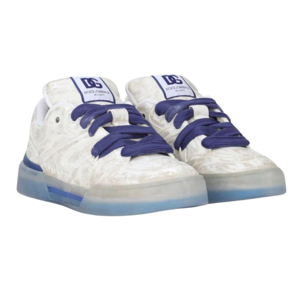 Baskets DOLCE & GABBANA New Roma cuir blanc marbré bleu