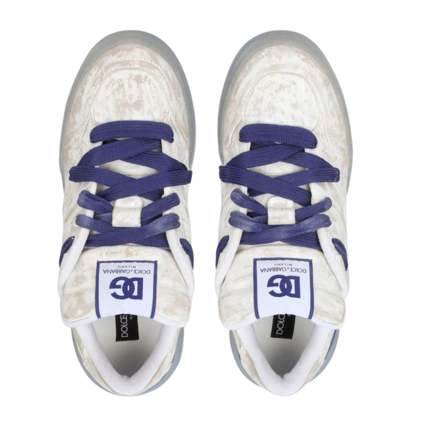 Baskets DOLCE & GABBANA New Roma cuir blanc marbré bleu