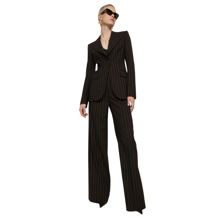 Veste DOLCE & GABBANA Turlington laine stretch marron fines rayures