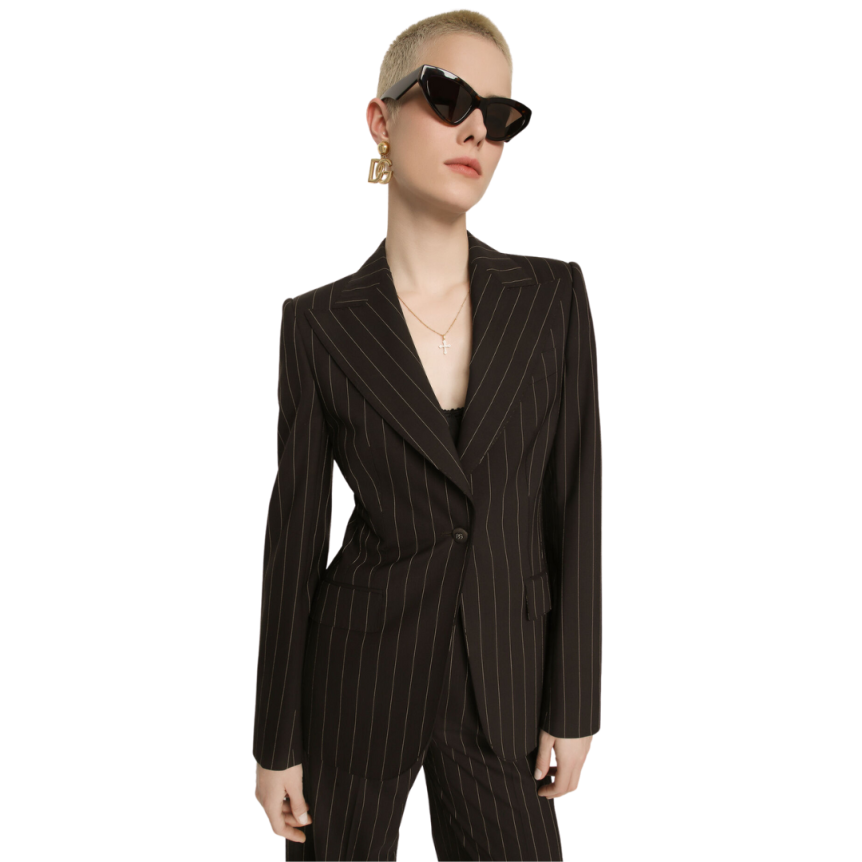 Veste DOLCE & GABBANA Turlington laine stretch marron fines rayures