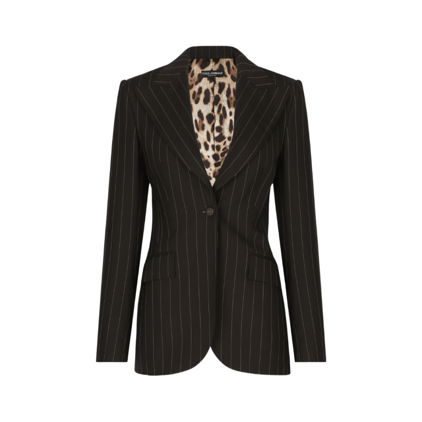 Veste DOLCE & GABBANA Turlington laine stretch marron fines rayures