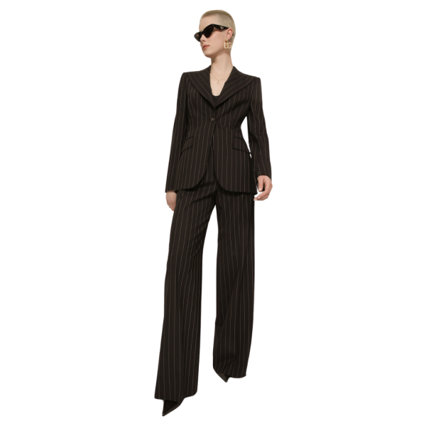 Veste DOLCE & GABBANA Turlington laine stretch marron fines rayures
