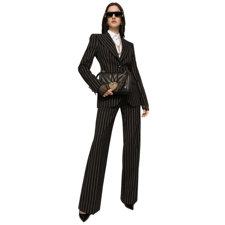 Pantalon DOLCE & GABBANA Palazzo laine marron fines rayures