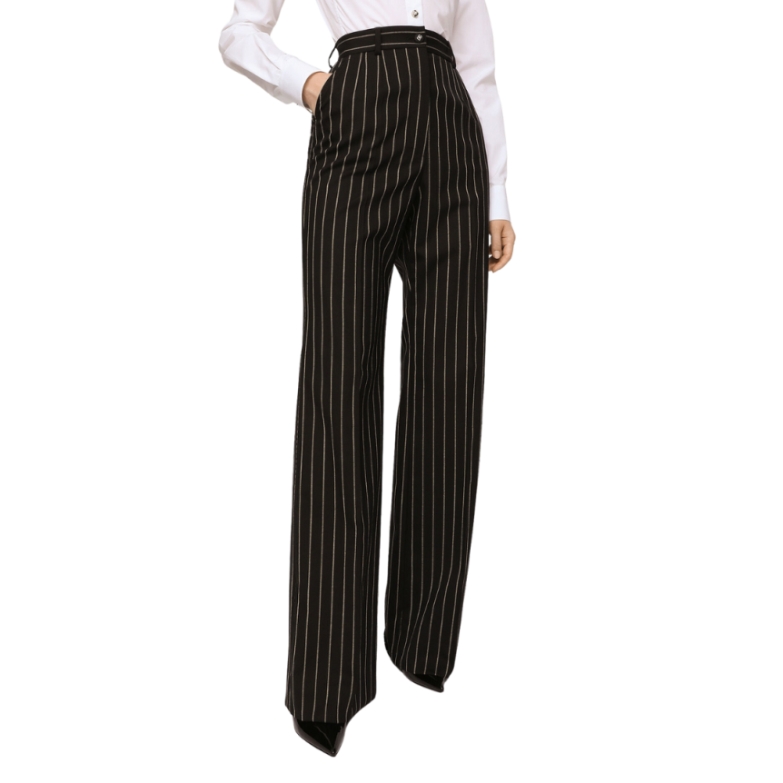 Pantalon DOLCE & GABBANA Palazzo laine marron fines rayures