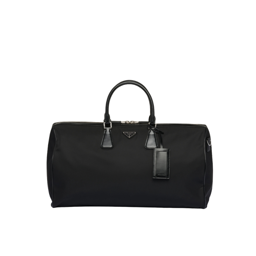 Sac marin PRADA porté main bandoulière Re-Nylon cuir brossé noir