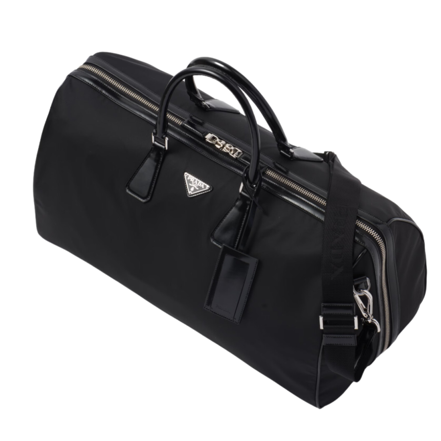 Sac marin PRADA porté main bandoulière Re-Nylon cuir brossé noir