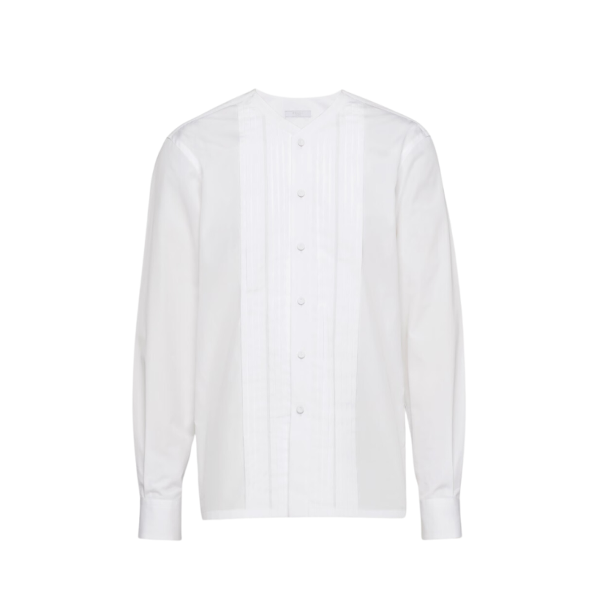 Chemise PRADA manches longues sans col coton blanc Plis avant