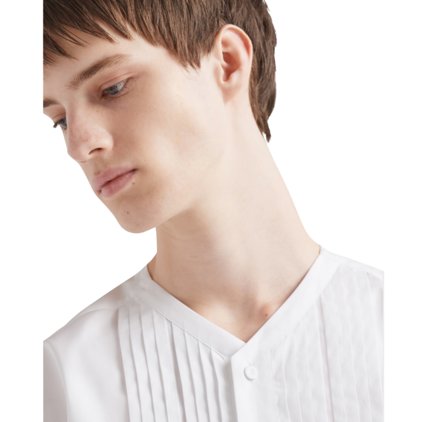 Chemise PRADA manches longues sans col coton blanc Plis avant