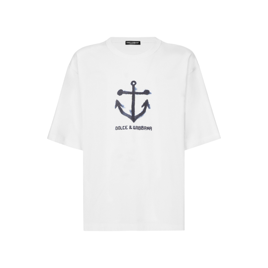 T-shirt DOLCE & GABBANA col rond coton blanc  imprimé Marina Encre Multi Logos