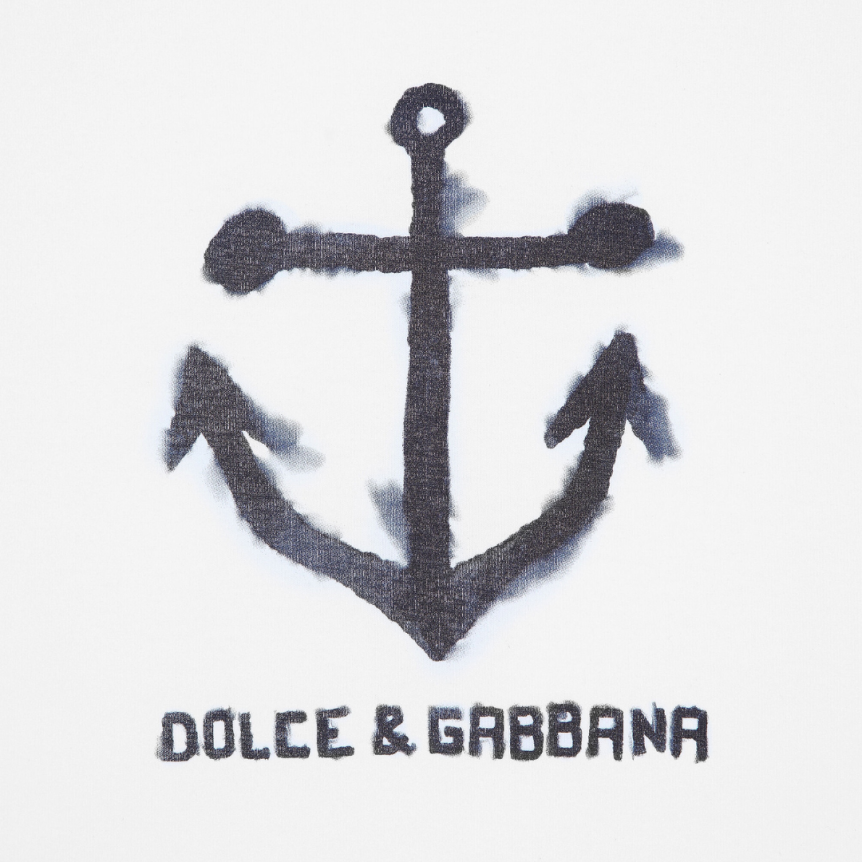 T-shirt DOLCE & GABBANA col rond coton blanc  imprimé Marina Encre Multi Logos