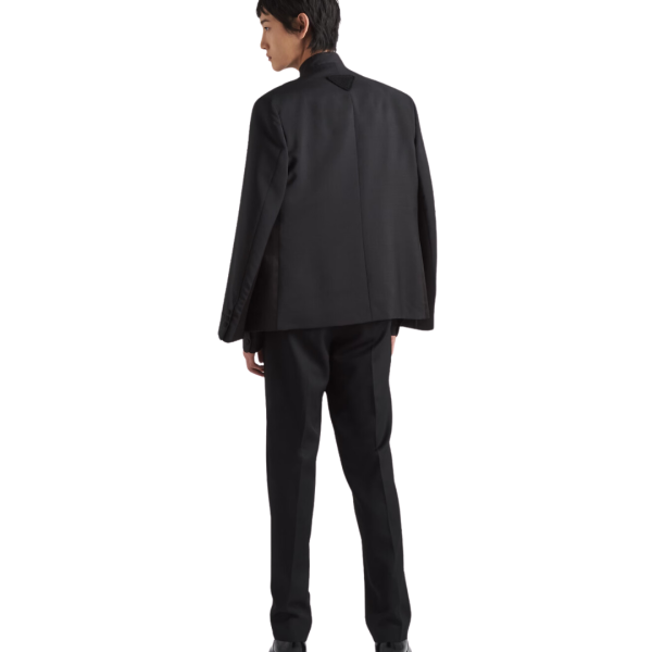 Veste sans col PRADA laine mohair noir Logo triangle maille dos