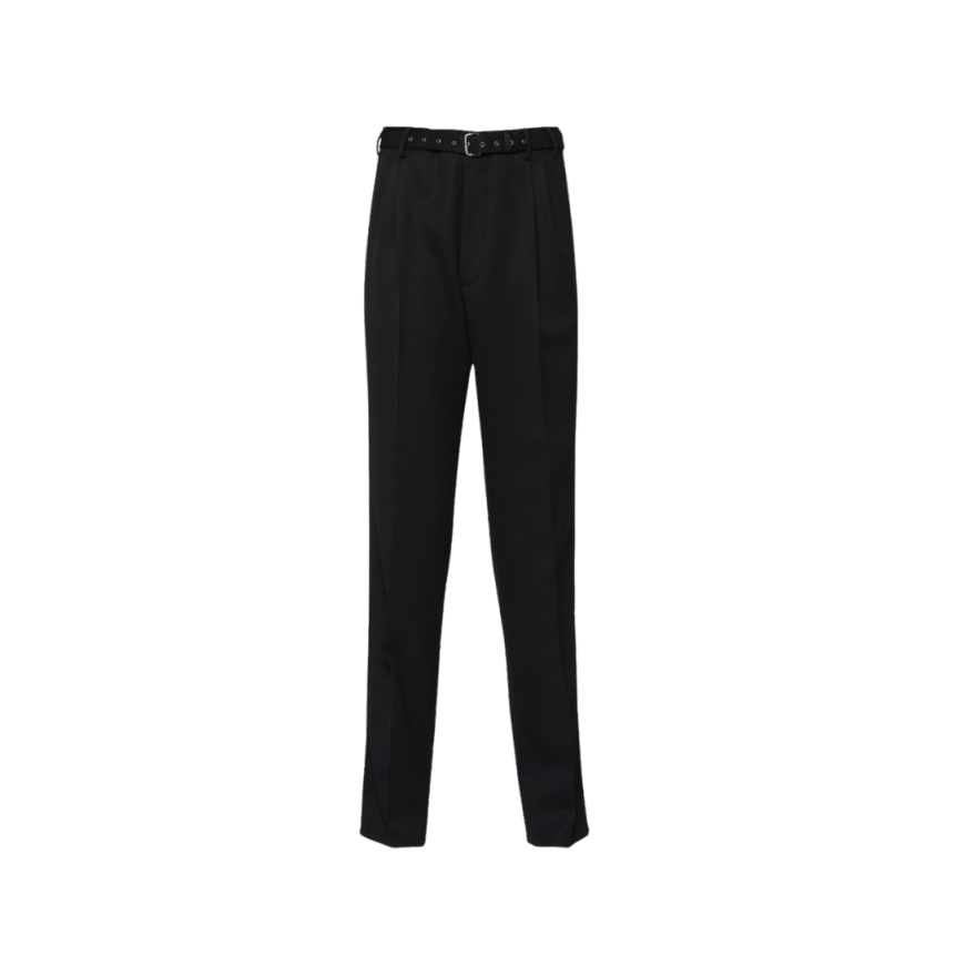 Pantalon PRADA oversize laine noire ceinture