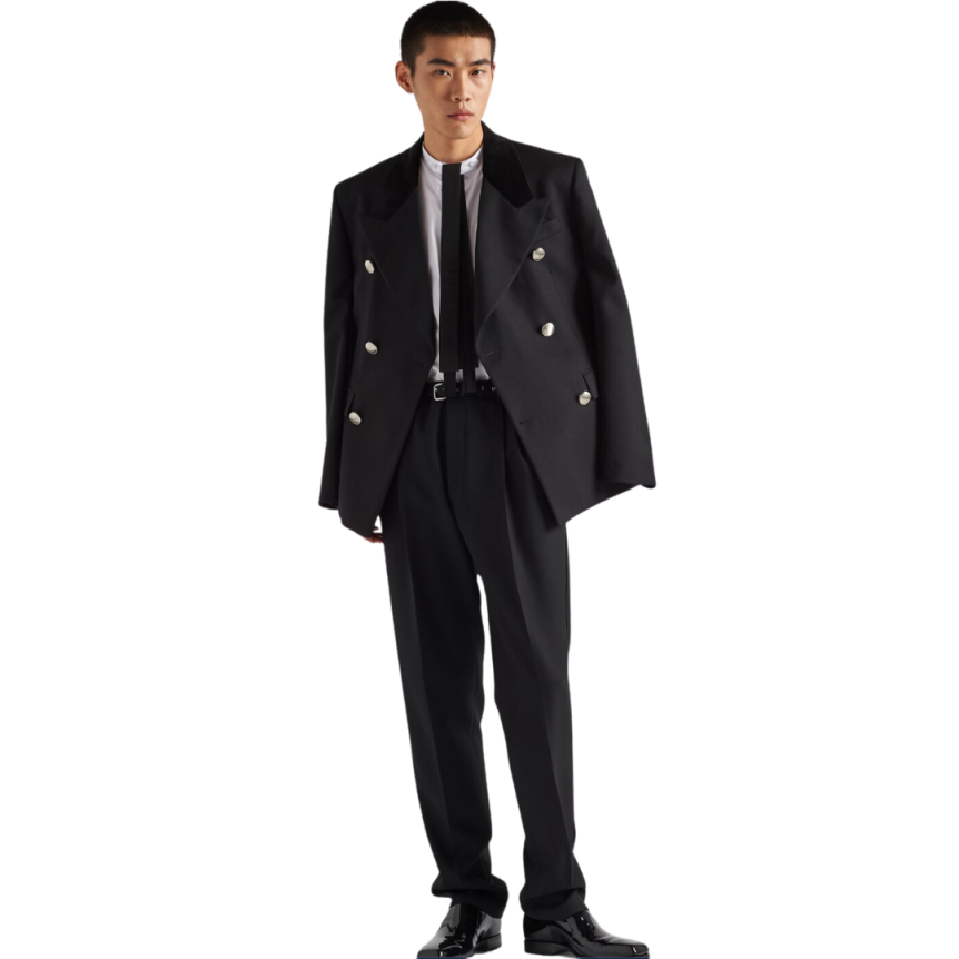 Pantalon PRADA oversize laine noire ceinture