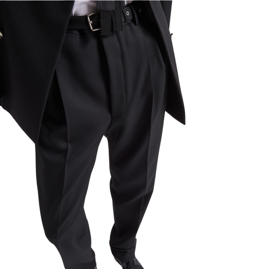 Pantalon PRADA oversize laine noire ceinture