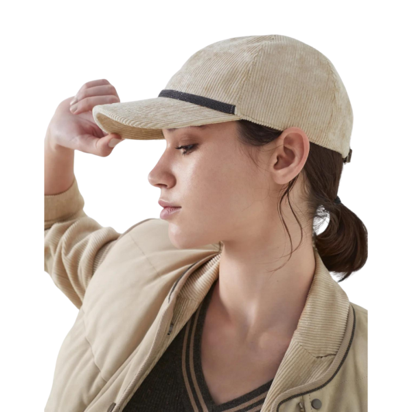 Casquette baseball BRUNELLO CUCINELLI velours côtelé beige bande brillante