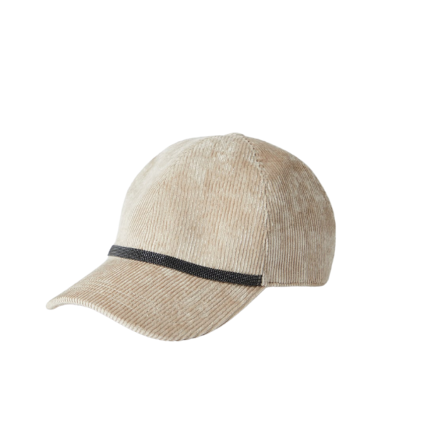 Casquette baseball BRUNELLO CUCINELLI velours côtelé beige bande brillante