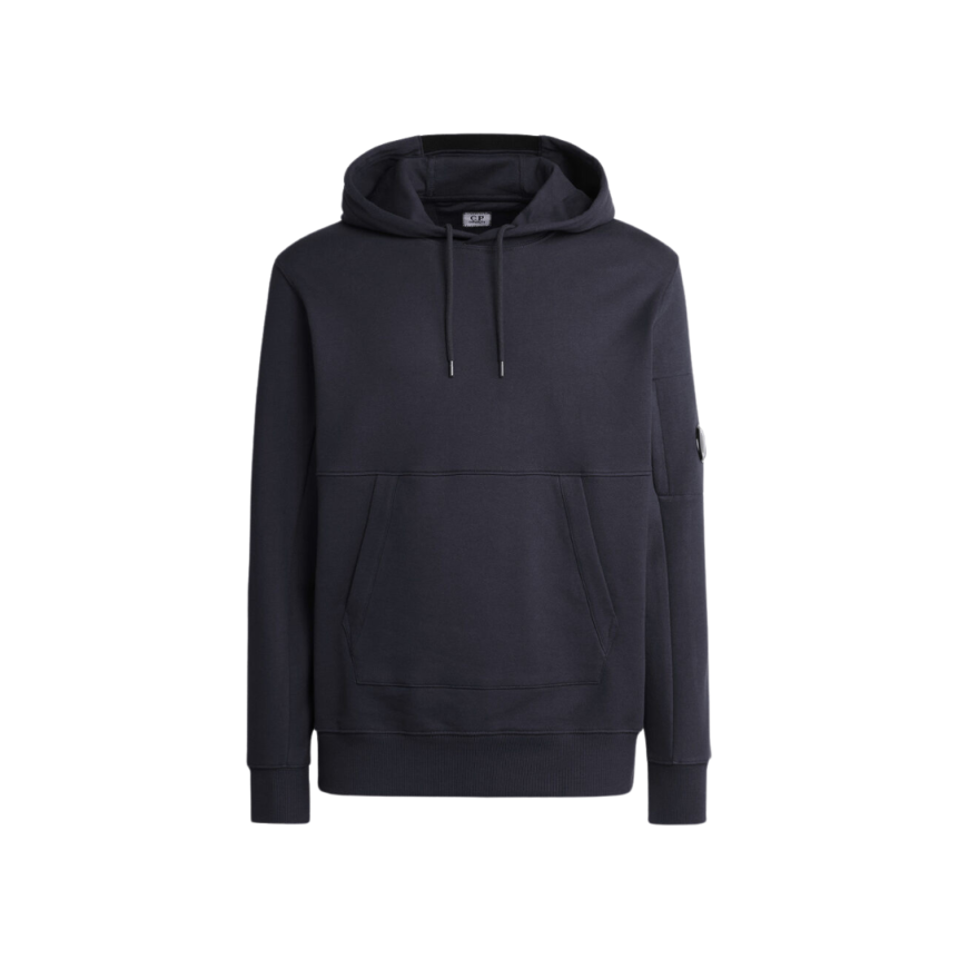 Sweat-shirt CP COMPANY coton polaire bleu marine capuche logo