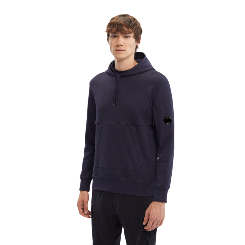 Sweat-shirt CP COMPANY coton polaire bleu marine capuche logo