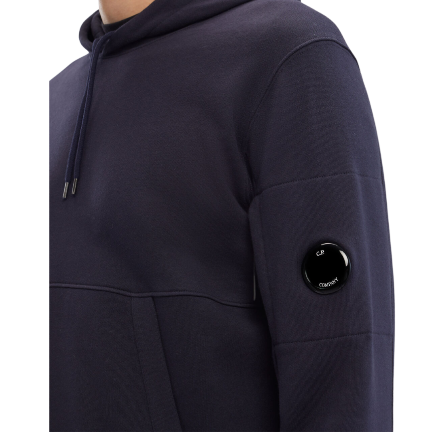 Sweat-shirt CP COMPANY coton polaire bleu marine capuche logo