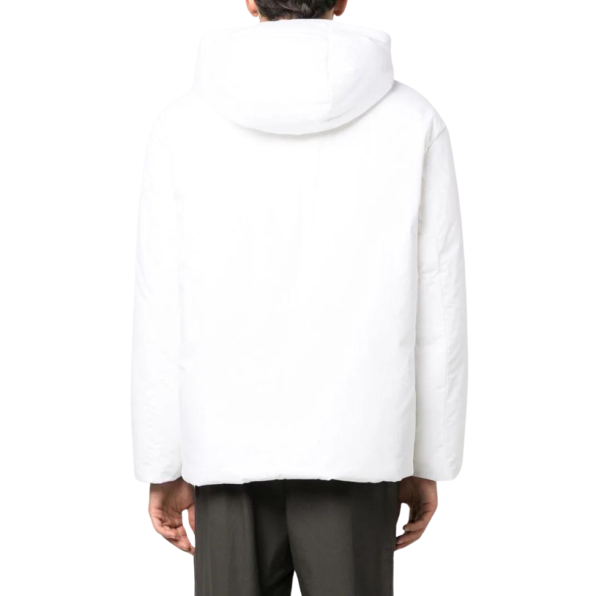 Doudoune PRADA capuche nylon blanc logo imprimé noir