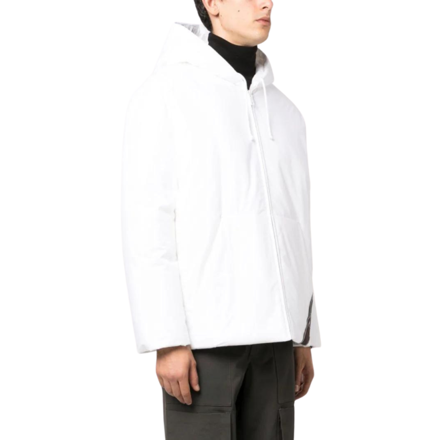 Doudoune PRADA capuche nylon blanc logo imprimé noir