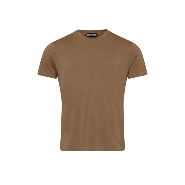 T-shirt manche courte TOM FORD col rond lyocell coton kaki marron