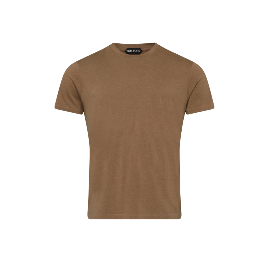 T-shirt manche courte TOM FORD col rond lyocell coton kaki marron