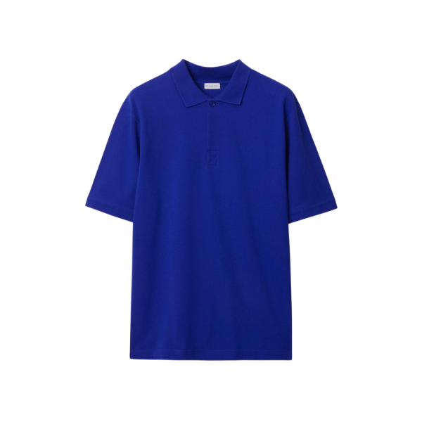Polo manche BURBERRY courte coton piqué bleu roi revers blanc