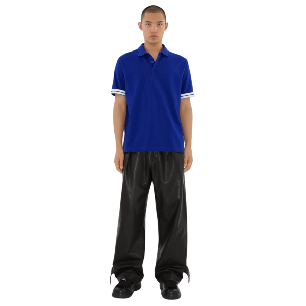 Polo manche BURBERRY courte coton piqué bleu roi revers blanc