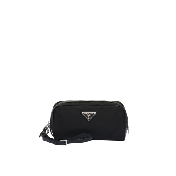 Pochette PRADA trousse nylon cuir brossé' noir logo triangle
