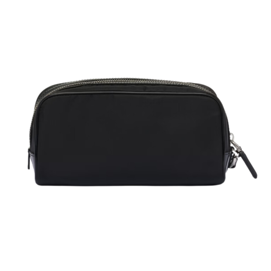 Pochette PRADA trousse nylon cuir brossé' noir logo triangle