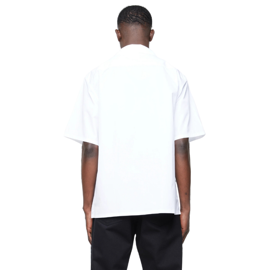 Chemise PRADA Bowling manches courtes coton blanc fleurs noires