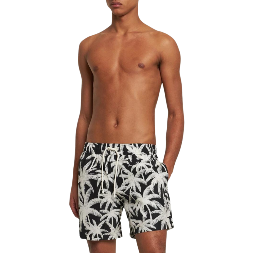 Short de bain PALM ANGELS tissu technique noir imprimé palmiers blanc
