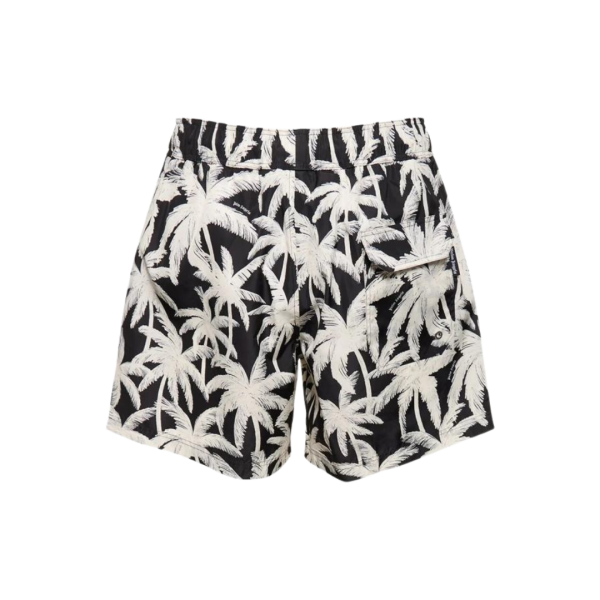 Short de bain PALM ANGELS tissu technique noir imprimé palmiers blanc