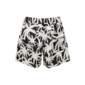 Short de bain tissu technique noir imprimé palmiers blanc