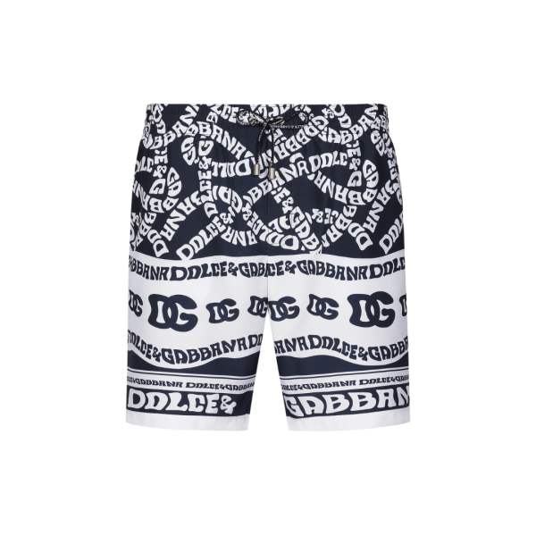 Short Boxer bain DOLCE & GABBANA Blanc imprimé Logo Marina bleu