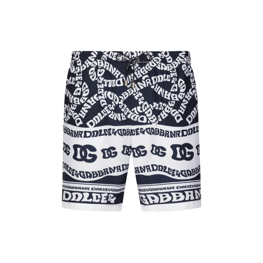 Short Boxer bain DOLCE & GABBANA Blanc imprimé Logo Marina bleu