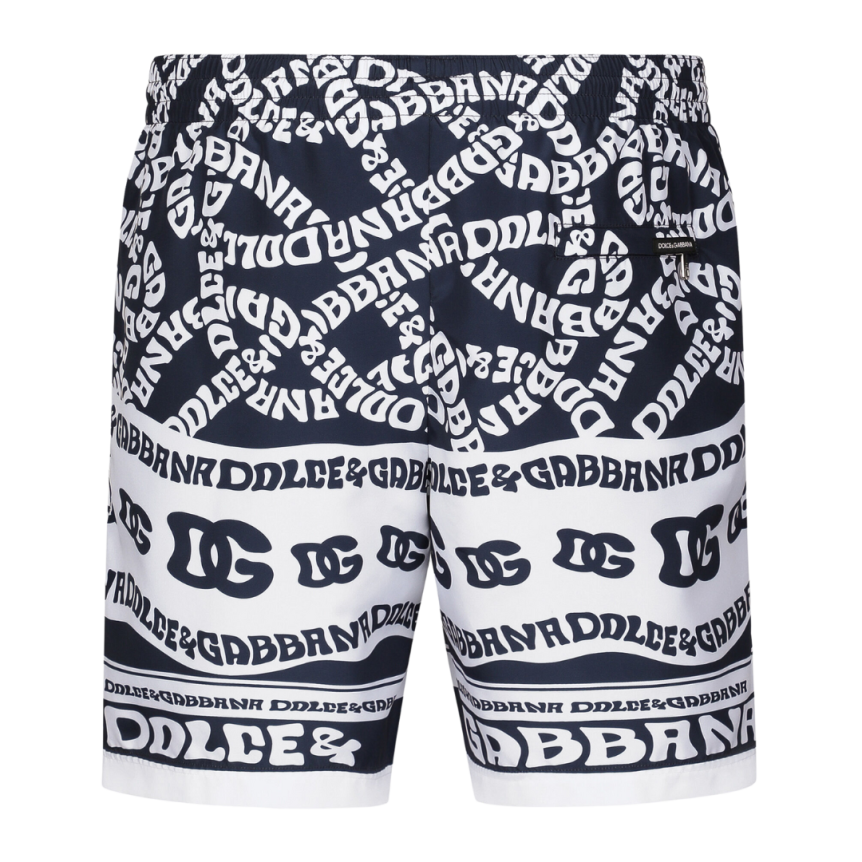Short Boxer bain DOLCE & GABBANA Blanc imprimé Logo Marina bleu