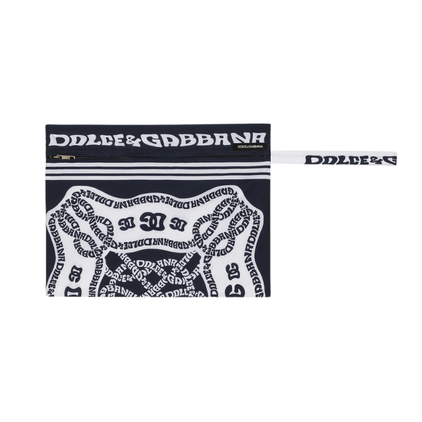 Short Boxer bain DOLCE & GABBANA Blanc imprimé Logo Marina bleu