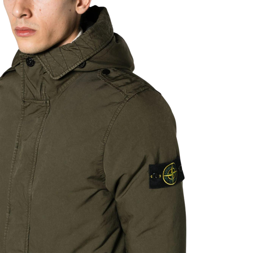 Doudoune Parka courte STONE ISLAND David-TC Down Kaki poches boutons