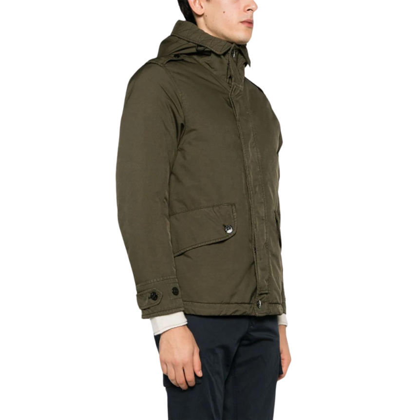 Doudoune Parka courte STONE ISLAND David-TC Down Kaki poches boutons