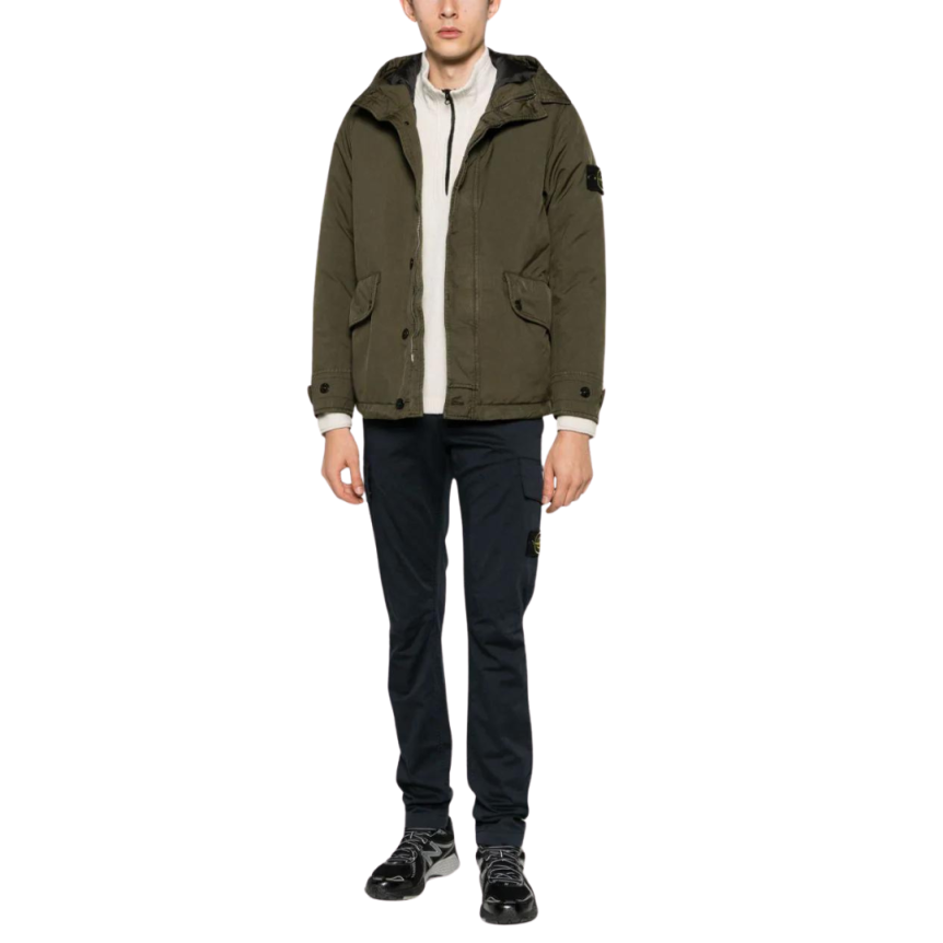 Doudoune Parka courte STONE ISLAND David-TC Down Kaki poches boutons