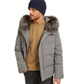 Blouson doudoune gris clair col renard gris