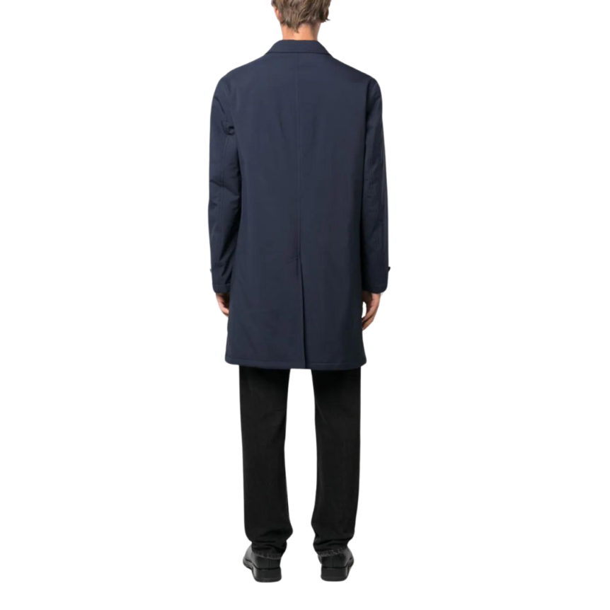 Manteau Trench BRIONI boutonnière caché coton bleu marine