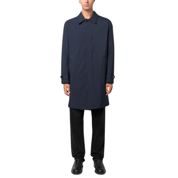 Manteau Trench BRIONI boutonnière caché coton bleu marine