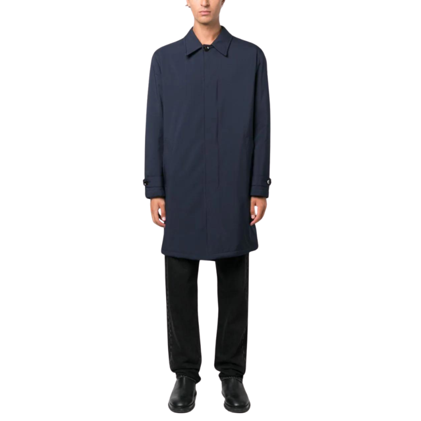 Manteau Trench BRIONI boutonnière caché coton bleu marine