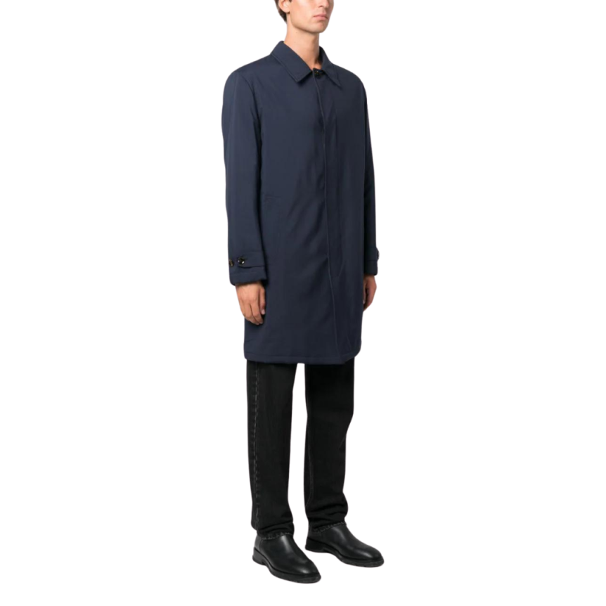 Manteau Trench BRIONI boutonnière caché coton bleu marine