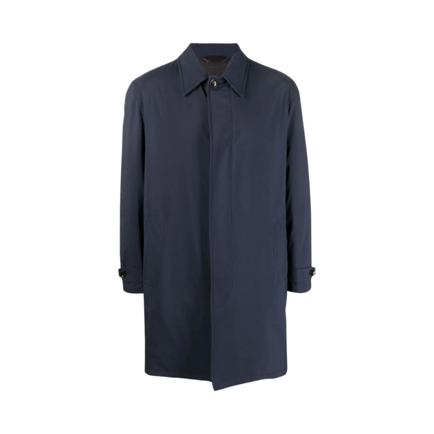 Manteau Trench BRIONI boutonnière caché coton bleu marine