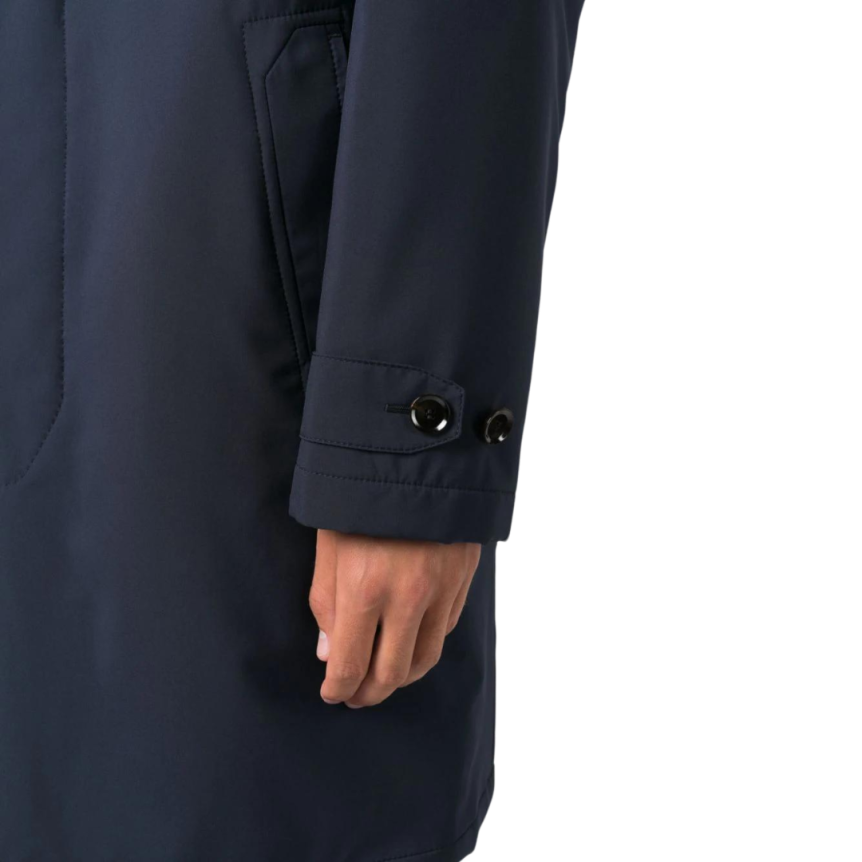 Manteau Trench BRIONI boutonnière caché coton bleu marine