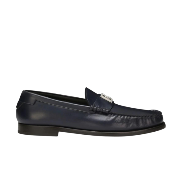 Mocassins DOLCE & GABBANA cuir bleu marine plaque logo DG argent